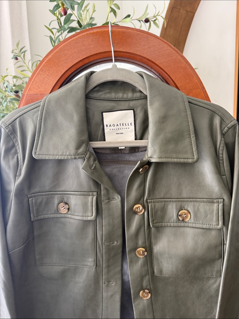 Bagatelle Olive Green Faux Leather Jacket - Picture 3 of 5